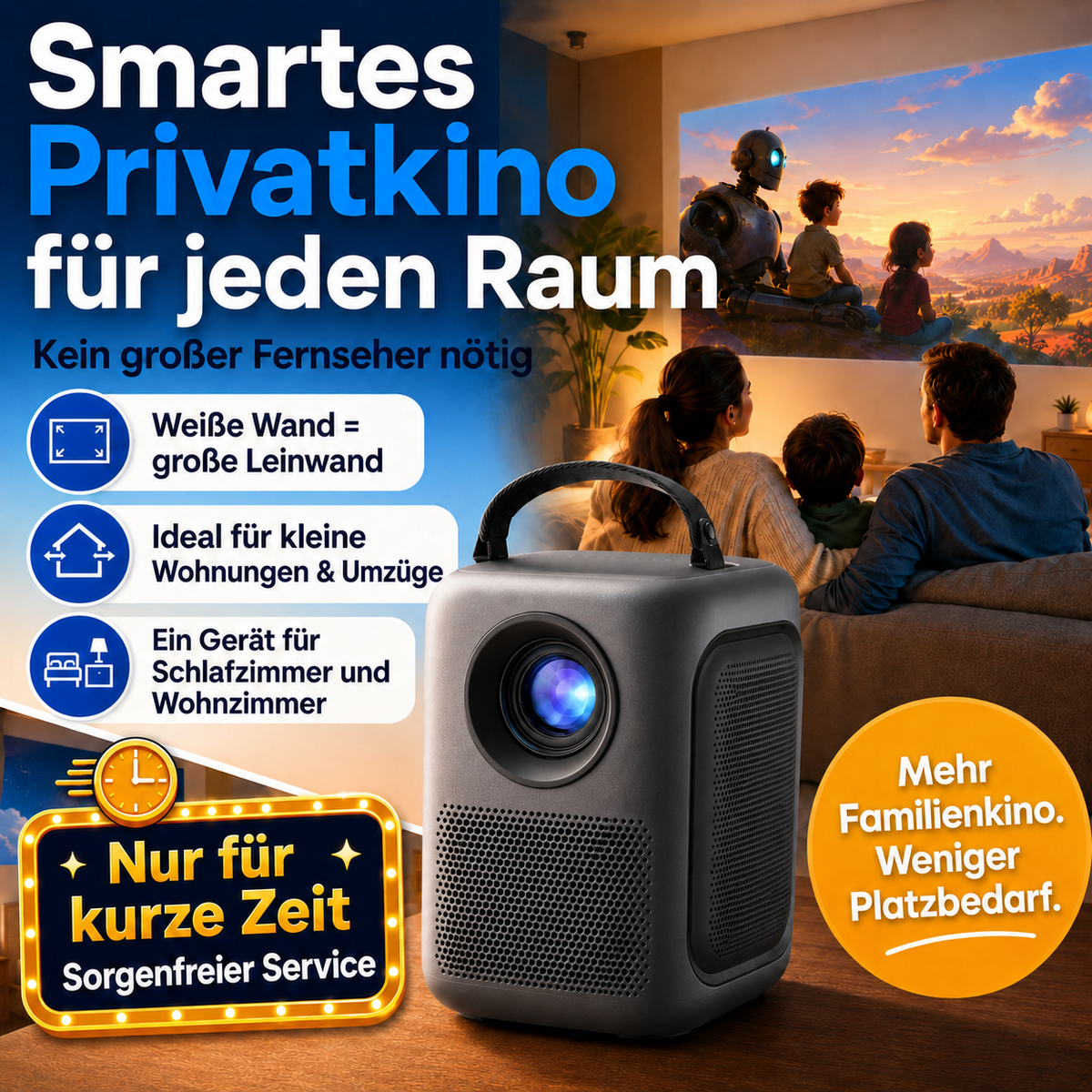 Tragbarer Smart-Projektor mit Soundsystem