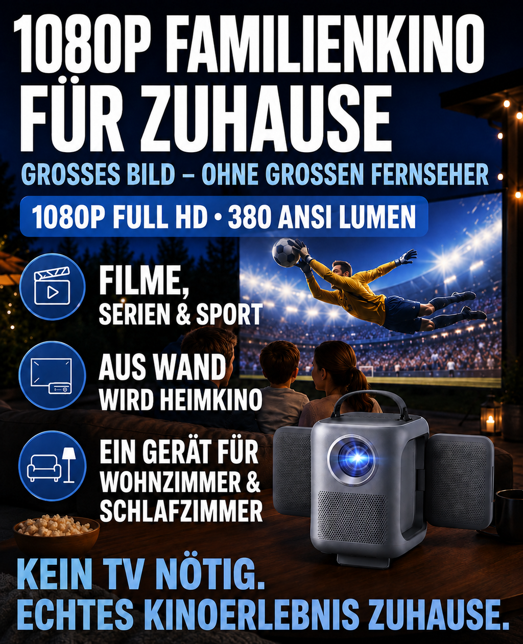 Tragbarer Smart-Projektor mit Soundsystem